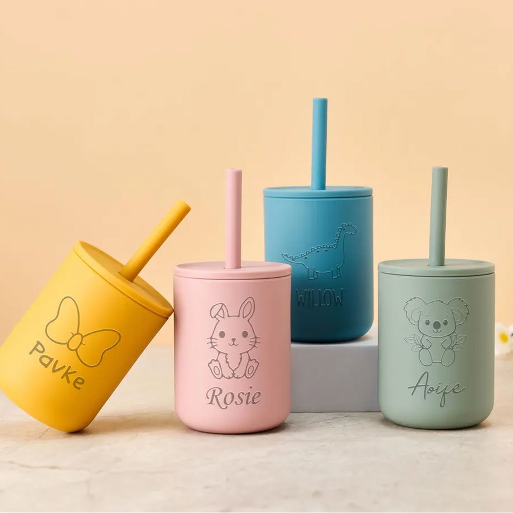Baby Food Jars With Lids - كوب أطفال من السيليكون مع مصاصة،
